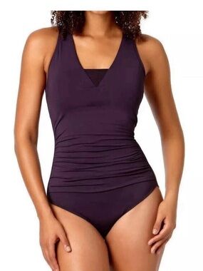 Land End Slender Tummy control Women's Purple One-Piece Swimsuit